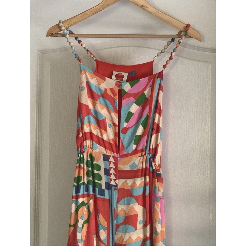 FARM Rio Anthropologie Beaded Strap Tropical Wide Leg Jumpsuit Size S - Picture 7 of 16